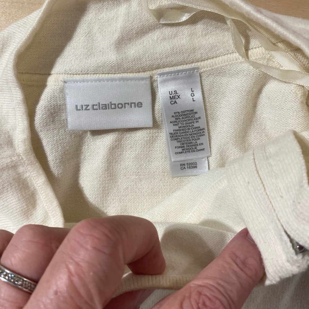 Liz Claiborne Cream Knit Pullover with Asymmetrical Zip Neck Large (QQ) - Picture 4 of 7